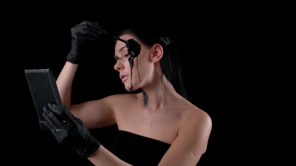 Мода Крупным Планом Замедленной Съемки Портрет Модели Женщины Удивительным Творческим — стоковое видео