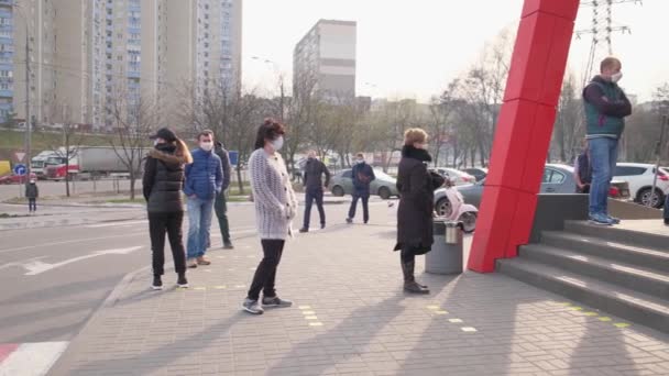 Ukraine Kyiv March 2020 Long Lines Grocery Stores People Stand — Stock Video