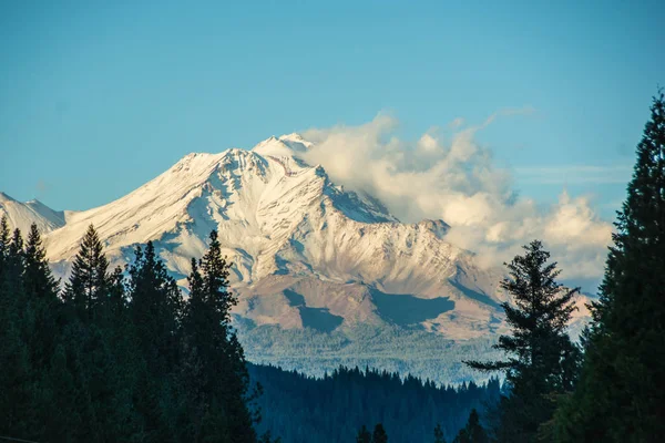 Mt. Shasta with snow blowing — Stock Photo, Image