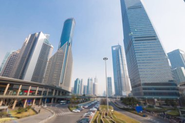 Shanghai Lujiazui, Çin 'de sokak manzarası.
