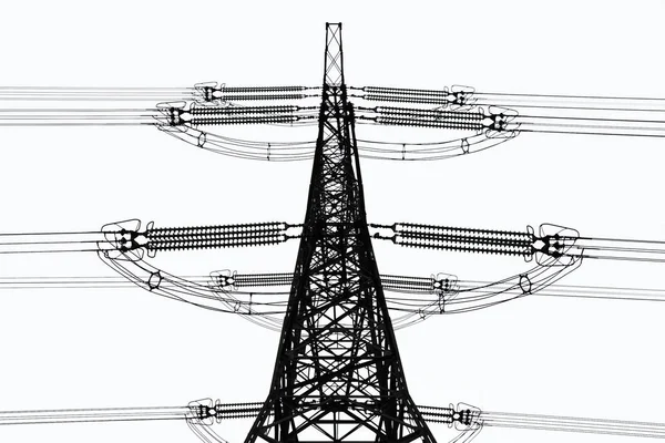 白い背景に隔離された架空の電力線 — ストック写真
