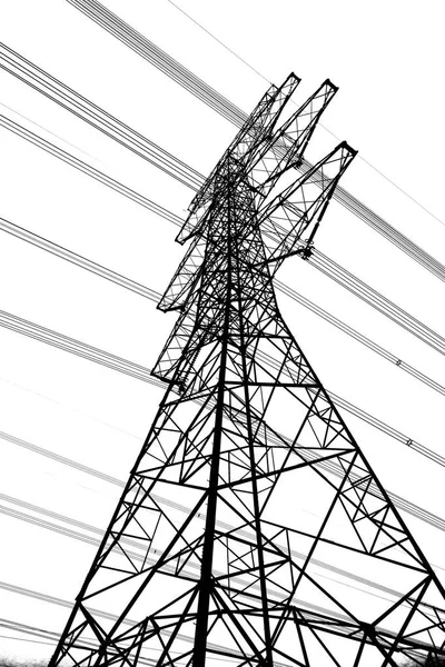 Overhead Power Line Isolated White Background — Stock Photo, Image