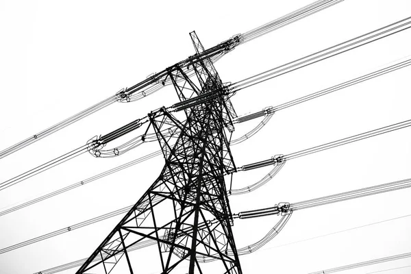 Overhead Power Line Isolated White Background — Stock Photo, Image