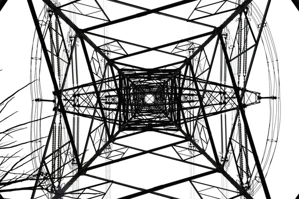 High Tension Power Line White Isolated Background — Stock Photo, Image