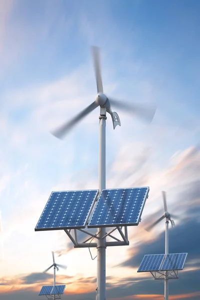 Central Eléctrica Con Paneles Fotovoltaicos Turbina Eólica —  Fotos de Stock