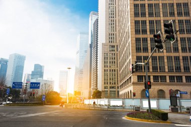 Shanghai Lujiazui, Çin 'de sokak manzarası..