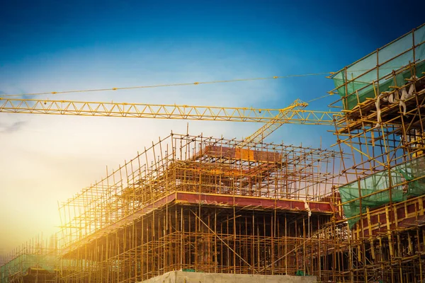 Cranes Construction Sites Sunset — Foto de Stock