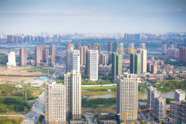 Şehir bina ve nehir, China Nanchang havadan görünümü
