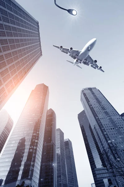 Vliegtuigen Met Shanghai Skyline Van Het Financiële Centrum Van Lujiazui — Stockfoto