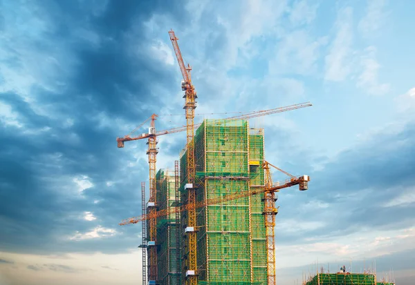 Construction Sites Cranes Blue Sky White Clouds — 스톡 사진