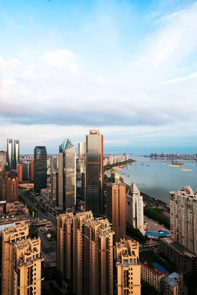 a bird\'s eye view of shanghai at dusk