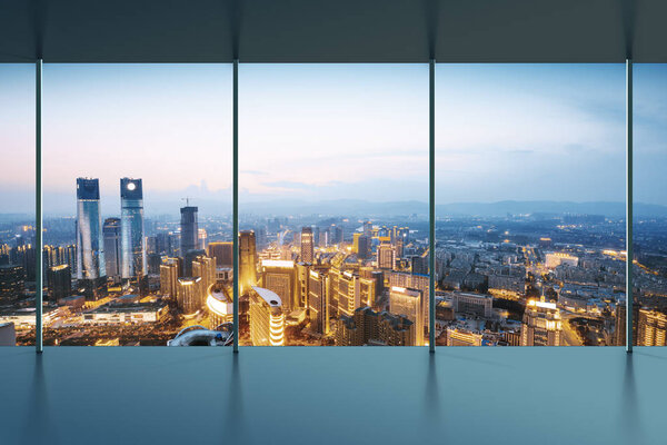 A bird's eye view of the city night view outside the window