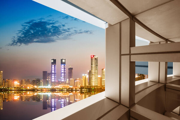 A bird's eye view of the city night view outside the window