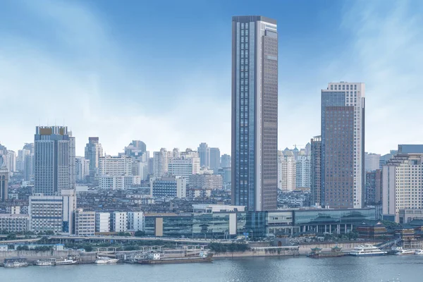 Empty Floor Modern Skyline Buildings — Stock Photo, Image