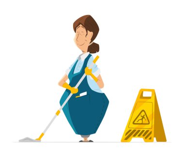 Tek tip temizlik vektör karakter temiz hanımefendi temizlikçi kadın 