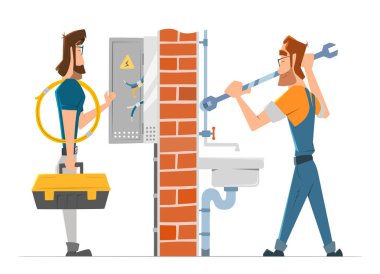 Elektrikçi ve tesisatçı çalışan adam. Ev tamir Servisi.
