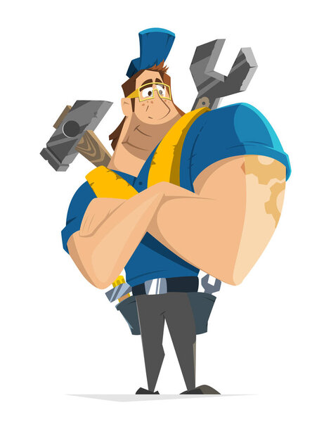 Worker workman handyman repairman mechanic man vector character