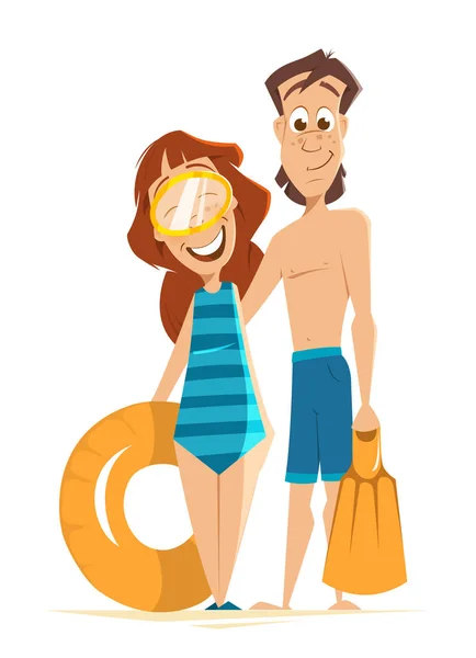Jonge gezonde happy glimlach paar man vrouw op zomervakantie — Stockvector