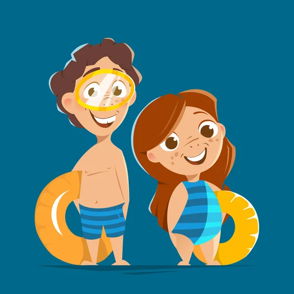 Two happy smile healthy kids childs boy girl summer vacation — Stock Vector