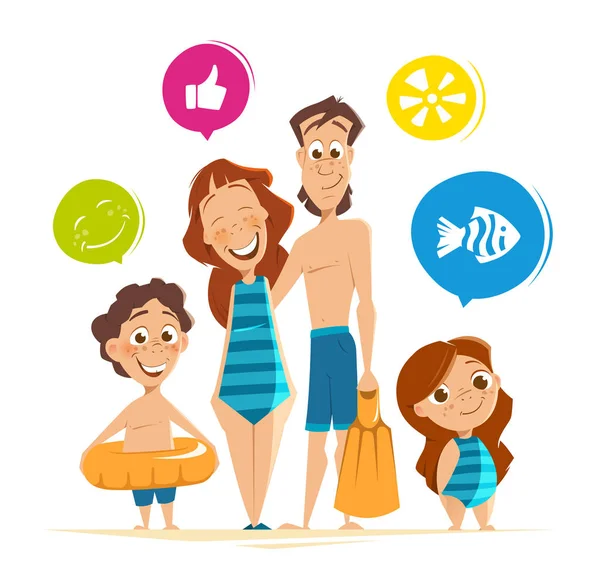 Happy glimlach gezonde familie op zomervakantie — Stockvector