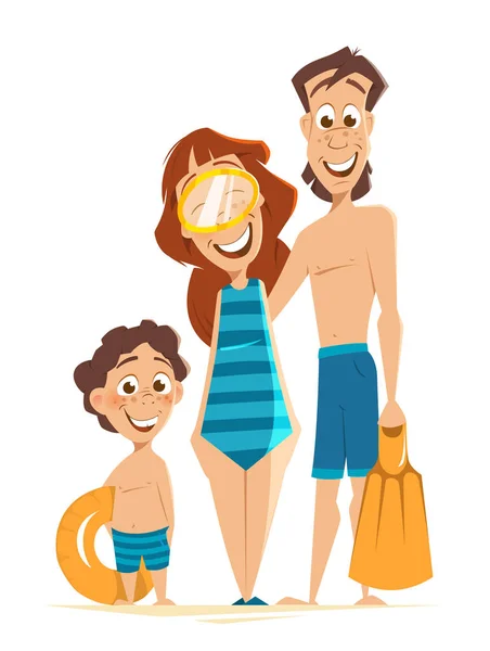 Feliz familia padre madre hijo divertirse en las vacaciones de verano — Vector de stock