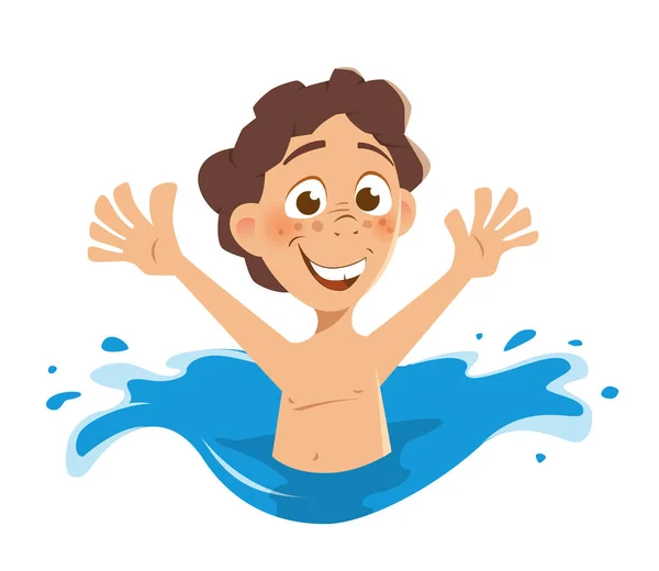 Happy smile boy kid splashing in water — Stock Vector