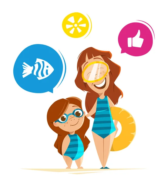 Mother and daughter in aquapark — Stock Vector