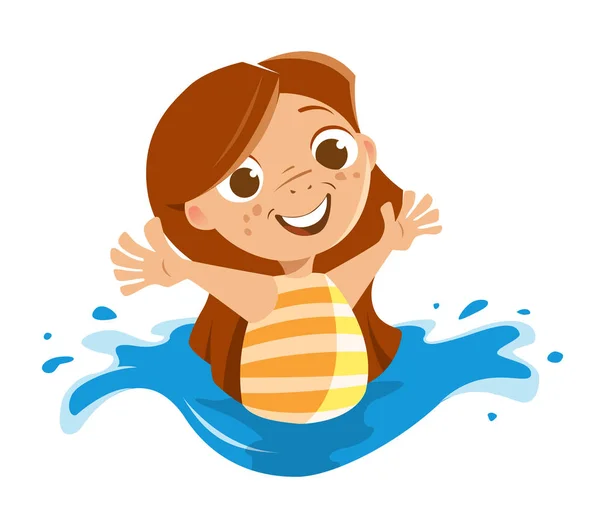 Deniz okyanus yüzme havuzunda oynayan sevimli güzel küçük kız — Stok Vektör