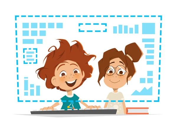 Açık bilgisayar monitörü Online Eğitim oturan iki çocuk çocuk