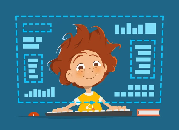 Bilgisayar monitörü Online Eğitim önünde oturan çocuk çocuk
