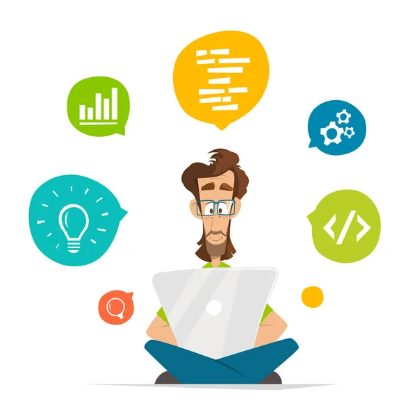 Adam programcı serbest meslek sahibi öğrenci karakter ve dizüstü dizüstü