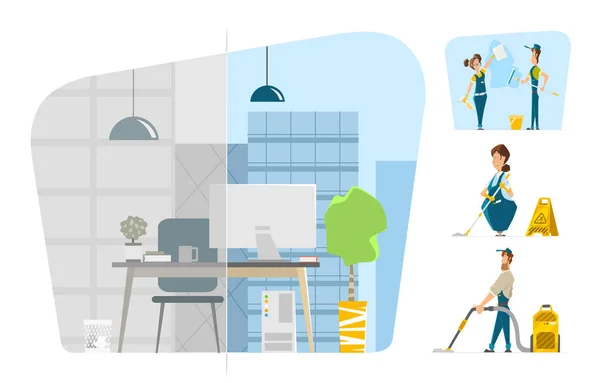 Profesyonel ofis hizmeti vektör karakter illustrati Temizleme