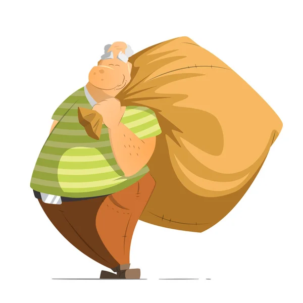 Vieil homme vieux pensionné tenant un grand sac d'argent sac — Image vectorielle
