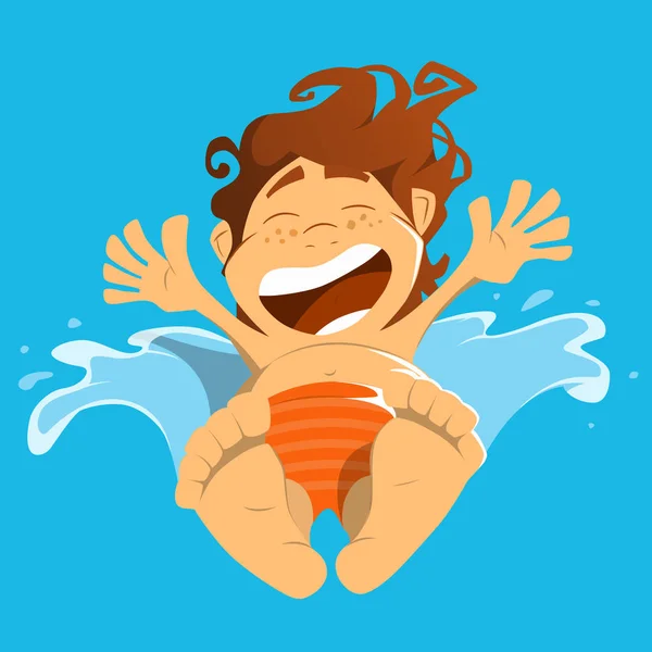 Happy smile boy child kid jump in a water. — Stock Vector