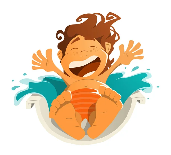 Boldog mosollyal gyerek gyermek fiú aquapark vízi park. Ride a víz — Stock Vector