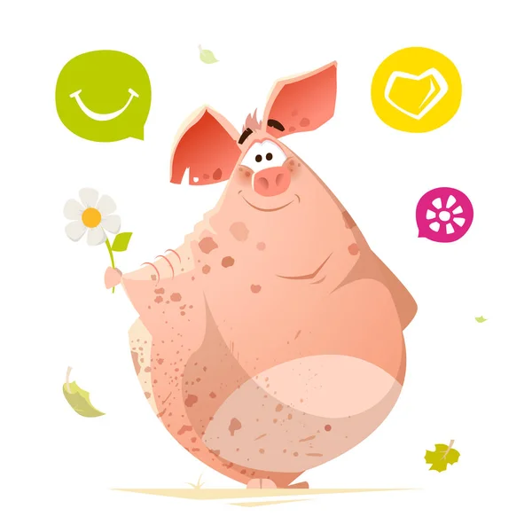 Cor design de caráter vetorial de sorriso feliz animal de porco bonito —  Vetores de Stock