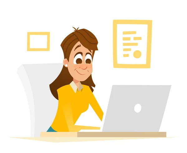 Mooie kantoor meisje zit voor laptop en werken — Stockvector
