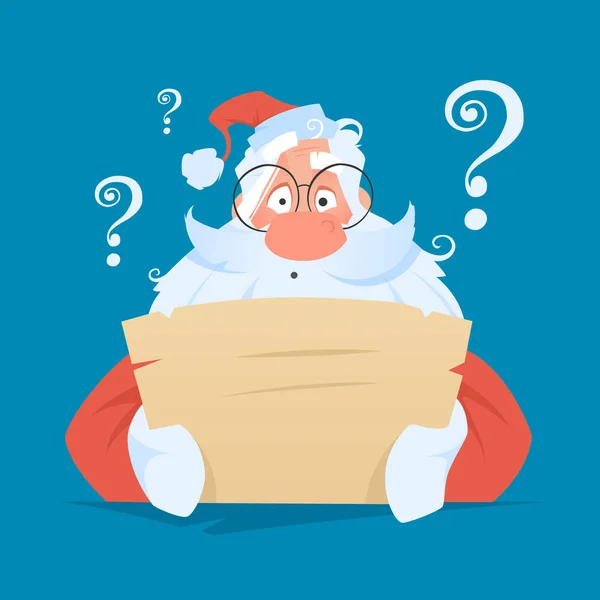 Funny santa claus leyendo una carta con expresión de cara de pregunta — Archivo Imágenes Vectoriales