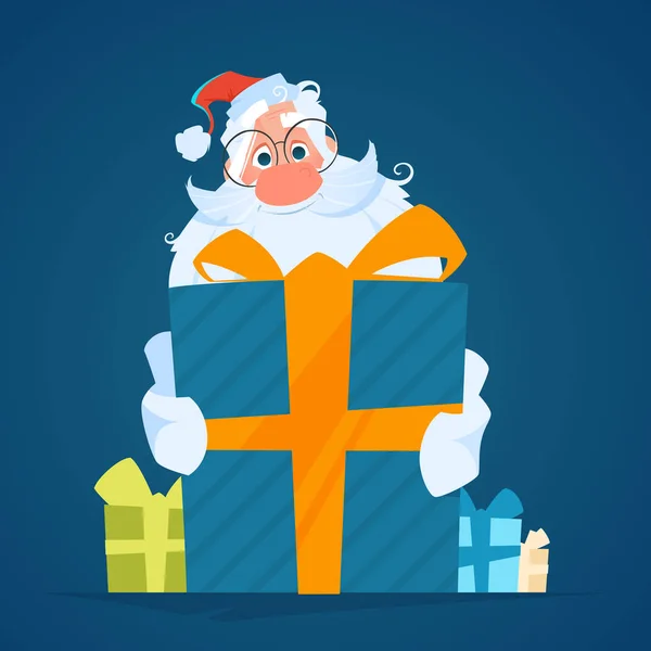 Happy χαμόγελο santa κρατώντας ένα μεγάλο δώρο πλαίσιο — Διανυσματικό Αρχείο