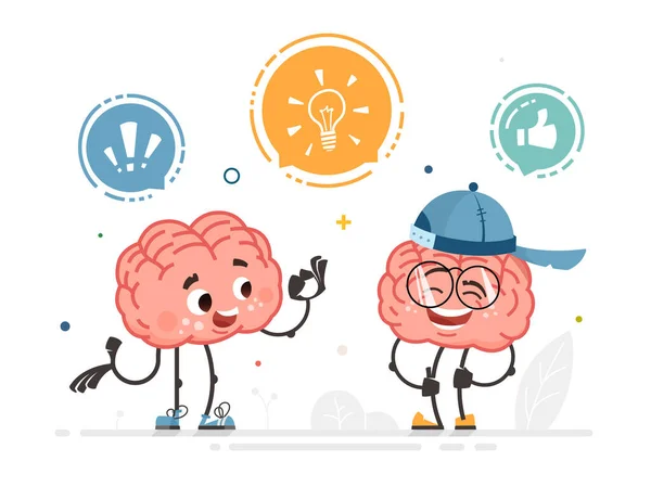 Dos Caracteres Cerebro Hablando Color Vector Comunicación Ilustración — Archivo Imágenes Vectoriales