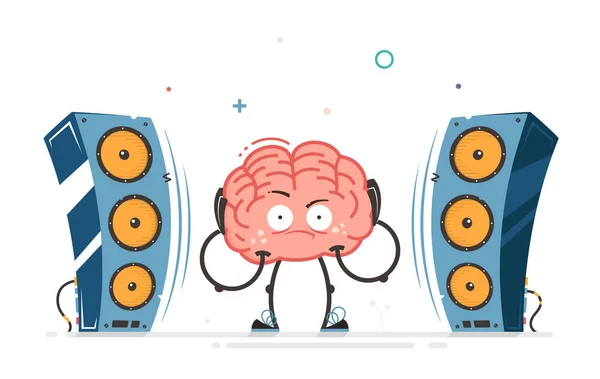 Εγκεφαλικός Διανυσματικός Χαρακτήρας Ακρόαση Δυνατή Μουσική Κακή Επίδραση Ακοής — Διανυσματικό Αρχείο