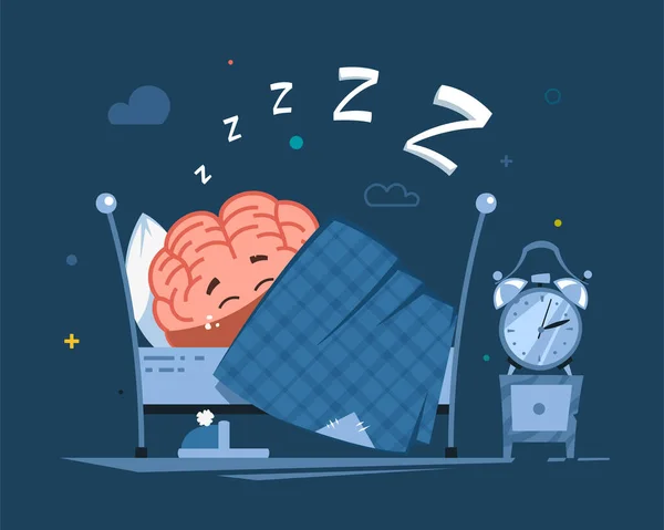 Διανυσματικός Ανθρώπινος Εγκεφαλικός Χαρακτήρας Έχει Υγιή Ύπνο Στο Κρεβάτι — Διανυσματικό Αρχείο