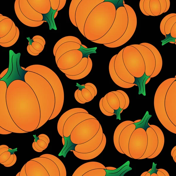 Turuncu Halloween balkabağı arka plan seamless modeli, vektör çizim siyah arka plan üzerine.