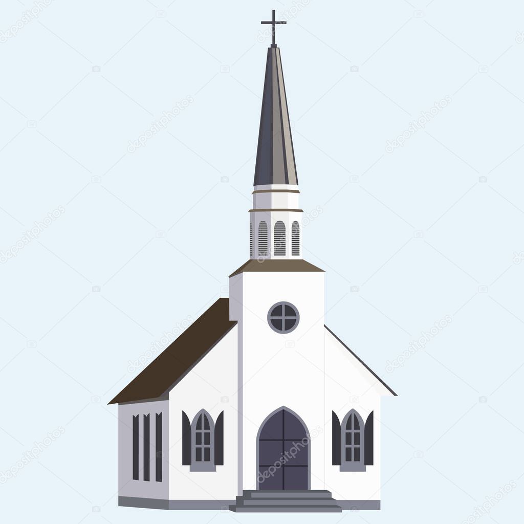 Isolated old church on white background. Religious building. Vector illustration