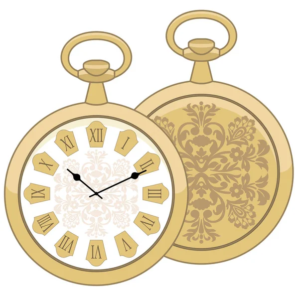 Abstrakte Illustration einer runden Taschenuhr. Geschäftsstil. Die goldene Uhr der Männer. Geschäft. isoliert auf weißem Hintergrund. flache Vektorabbildung — Stockvektor