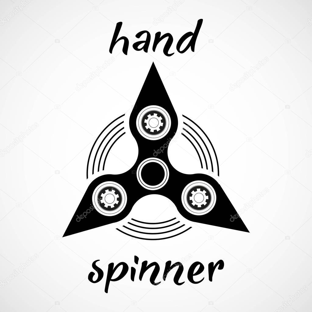 Black And White Triangle Hand Spinner Emblem with White Background, Vector, Illustration