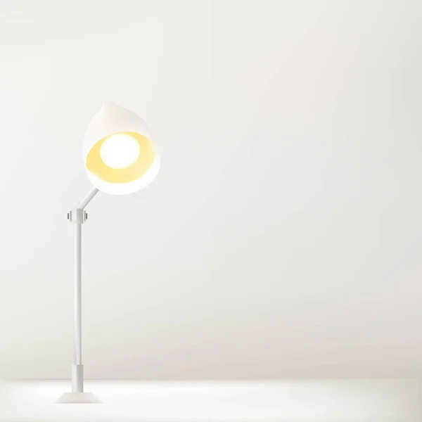 Mesa de trabajo y lámpara con pared blanca — Vector de stock