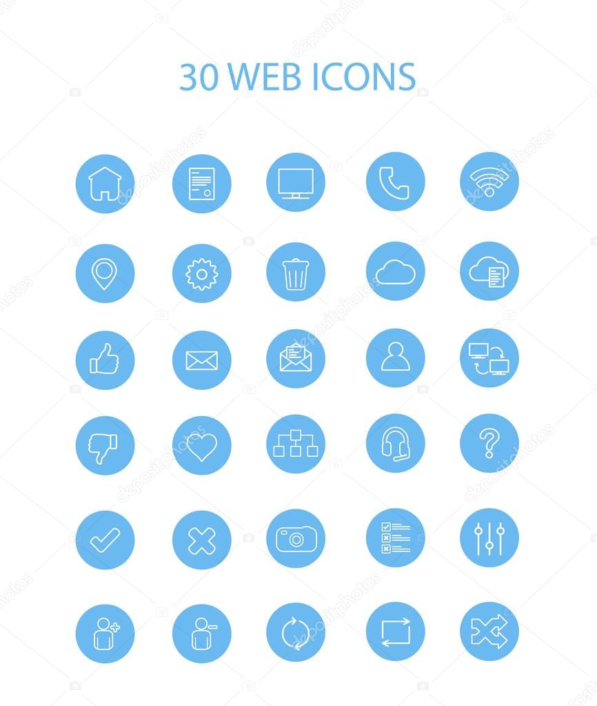 30 Blue Web Icons with Interior Full Round