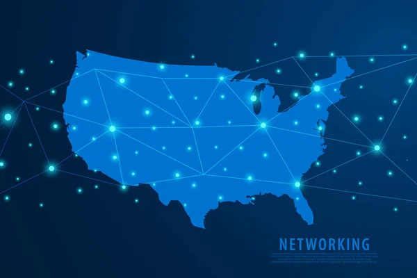 Fondo de conexión de red, mapa azul de EE.UU., vector — Archivo Imágenes Vectoriales