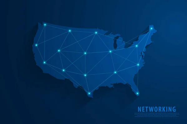 Fondo de conexión de red, mapa azul de EE.UU., vector — Archivo Imágenes Vectoriales